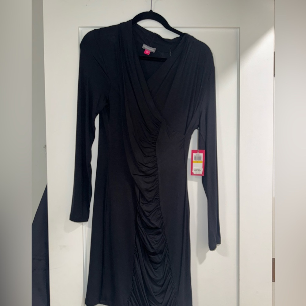 Vince Camuto Black Ruched Long Sleeve Dress